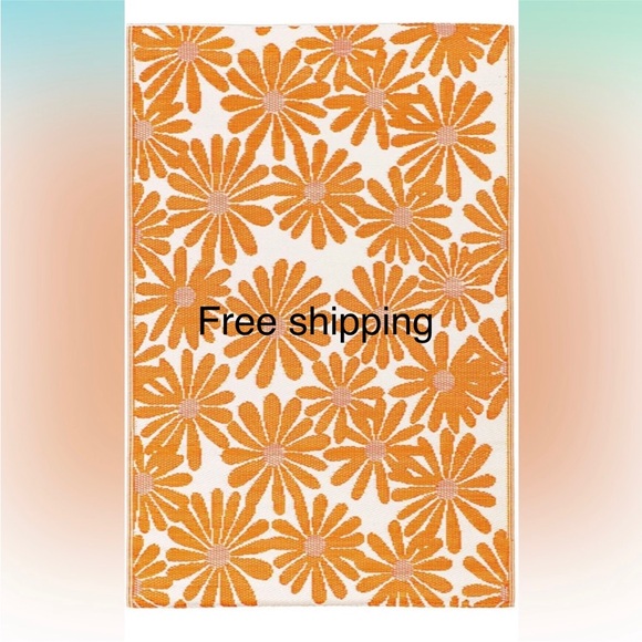 Cape Craftsmen Reversible Weather-Resistant Rug Orange Floral 3'x5' - Picture 1 of 6